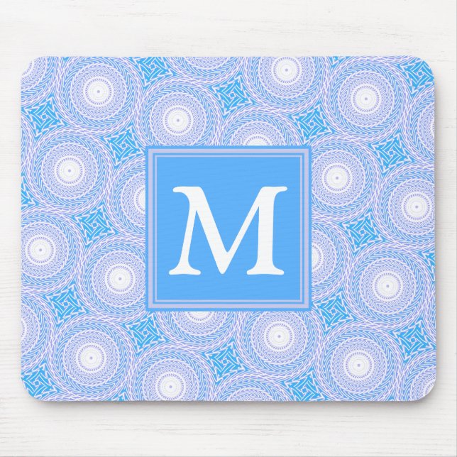Mousepad Monograma Padrão de círculos elétricos azuis (Frente)