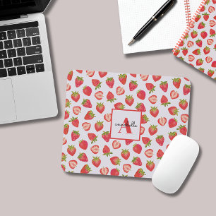 Mousepad Monograma — Padrão de Morango de Verão