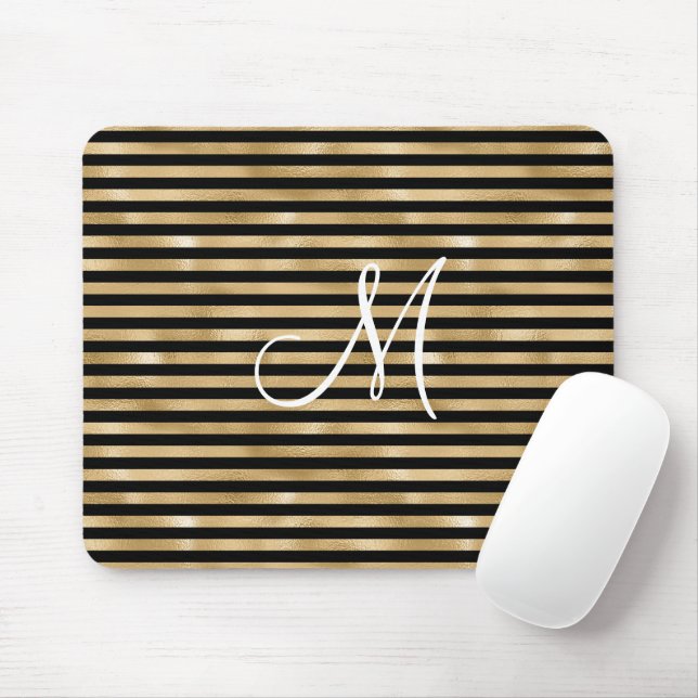 Mousepad Monograma Painel inicial Dourado e Preto do Mouse  (Com mouse)