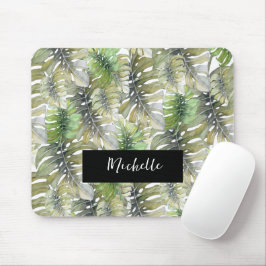Mousepad Monograma Pastel de Palmeira Monstera Tropical