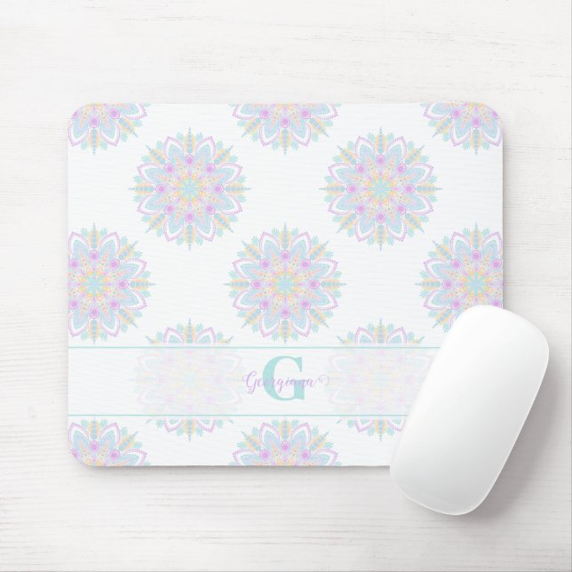 Mousepad Monograma Pastel Rainbow Sundae Bolinhas Mandala (Com mouse)