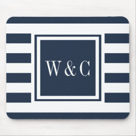 Mousepad Monograma Personalizado Azul Marinho Listra Branca