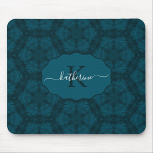 Mousepad Monograma Personalizado Azul Turquesa Azul Marinho