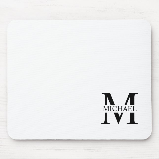 Mousepad Monograma Personalizado Branco e Nome (Frente)