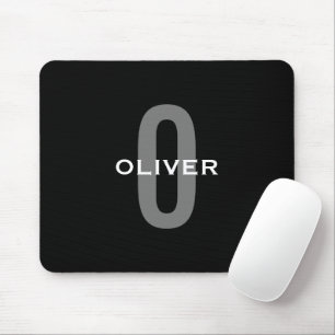 Mousepad Monograma Personalizado Cinza Negra Nome Branco