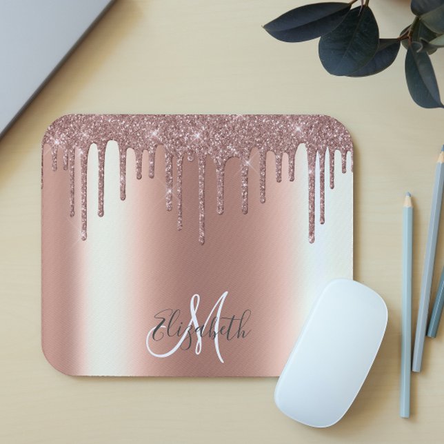 Mousepad Monograma Personalizado com Brilho em Rosa Ouro e  (Criador carregado)
