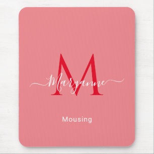 Mousepad Monograma personalizado cor-de-rosa 
