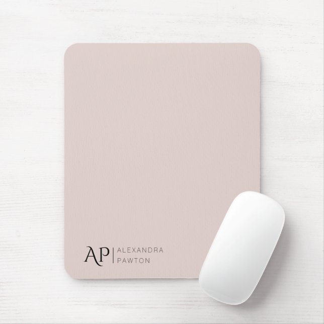 Mousepad Monograma Personalizado Cor-de-Rosa Pálido Elegant (Com mouse)