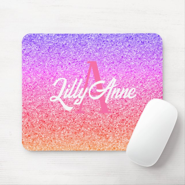 Mousepad Monograma Personalizado de Brilho Arco-Íris Modern (Com mouse)
