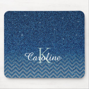 Mousepad Monograma Personalizado de Brilho Azul Espontilhad