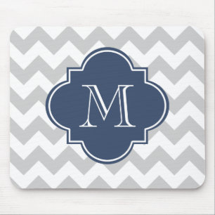 Mousepad Monograma Personalizado de Chevron Moderno Azul ci