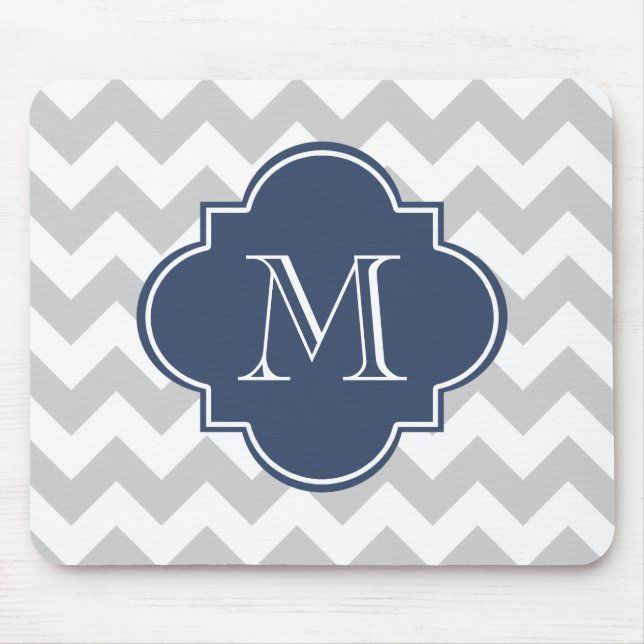 Mousepad Monograma Personalizado de Chevron Moderno Azul ci (Frente)