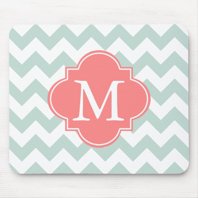 Mousepad Monograma Personalizado de Chevron Moderno da Casa (Frente)