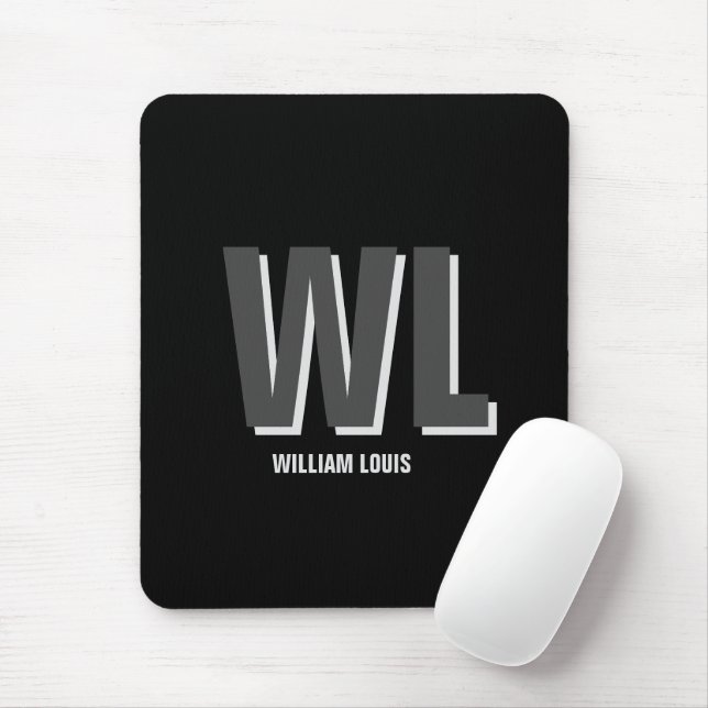 Mousepad Monograma personalizado de Cinza e preto minimalis (Com mouse)