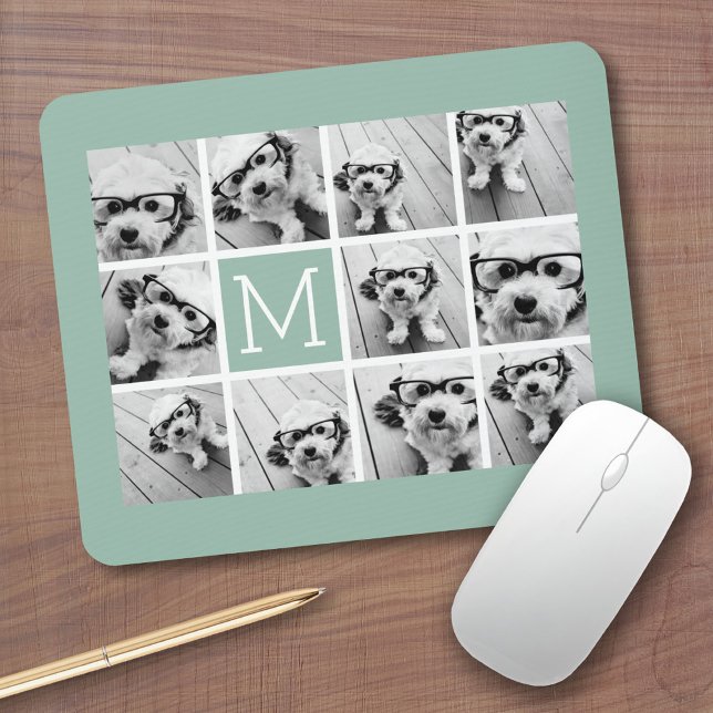 Mousepad Monograma Personalizado de Colagem de Fotografias  (Personalized mousepad - Add Photos and Custom Text)