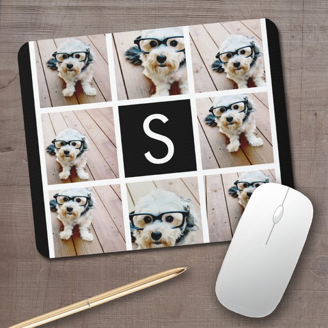 Mousepad Monograma Personalizado de Colagem de Fotos em Pre (Personalized mouse pad with your photos and text)