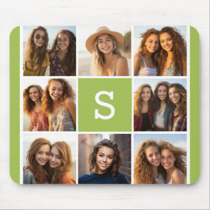 Mousepad Monograma Personalizado de Colagem de Fotos - Verd