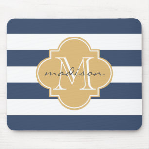Mousepad Monograma Personalizado de marinhos e faixas náuti
