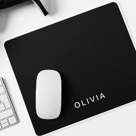 Mousepad Monograma personalizado de nome e preto | Elegante
