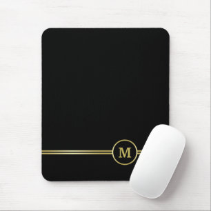 Mousepad Monograma personalizado de ouro elegante a preto