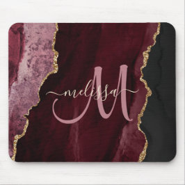 Mousepad Monograma Personalizado de Script Agate Dourado do