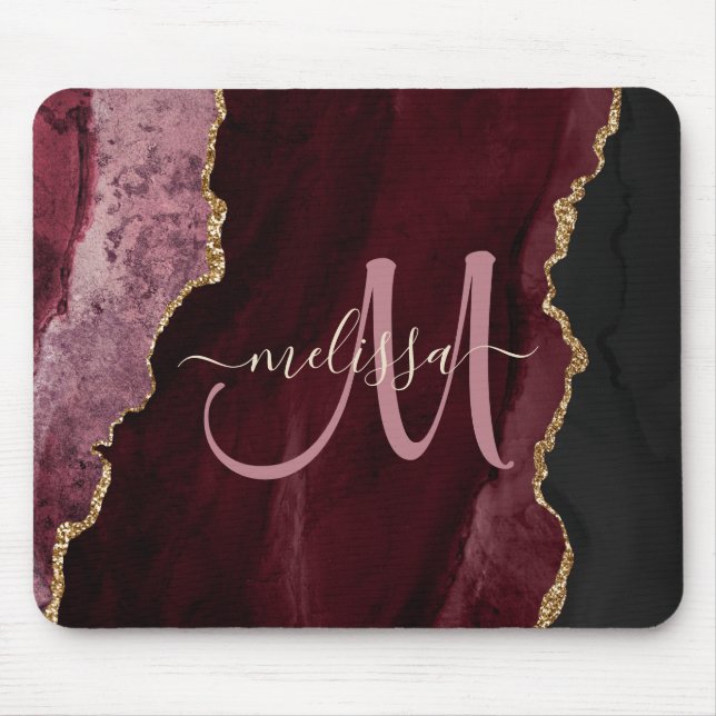 Mousepad Monograma Personalizado de Script Agate Dourado do (Frente)