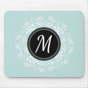 Mousepad Monograma Personalizado de Verruga Floral Azul Fem