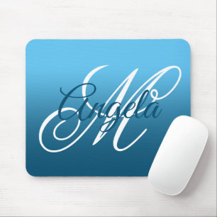 Mousepad Monograma Personalizado do Ombre Azul Céu e Oceano