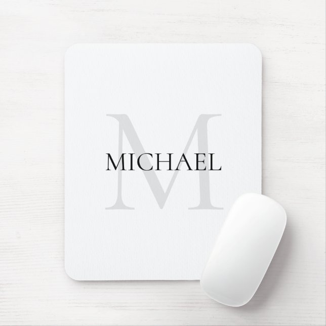 Mousepad Monograma Personalizado e Nome Branco (Com mouse)