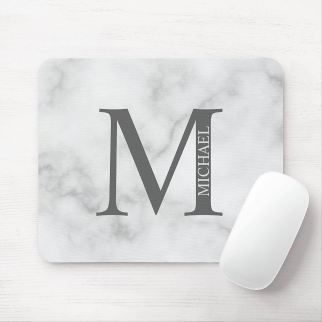 Mousepad Monograma Personalizado e Nome da cinza Marble (Com mouse)