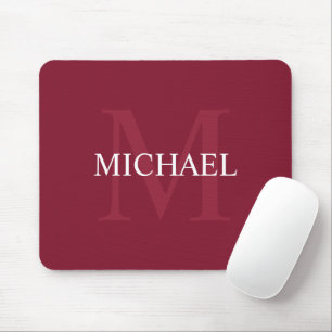 Mousepad Monograma Personalizado e Nome Vermelho Borgonha