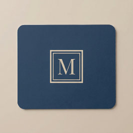 Mousepad Monograma Personalizado em Azul e Creme com Moldur