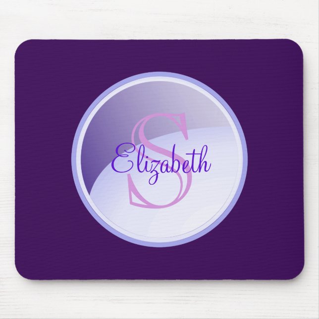 Mousepad Monograma Personalizado em Círculo Roxo Lavanda (Frente)