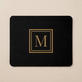 Mousepad Monograma Personalizado em Moldura Preta e Dourada