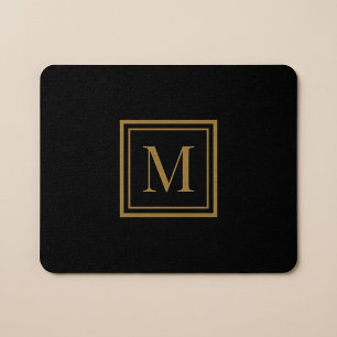 Mousepad Monograma Personalizado em Moldura Preta e Dourada