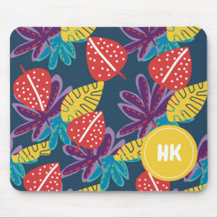 Mousepad Monograma personalizado floral tropical havaiano e