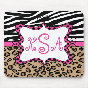 Mousepad Monograma personalizado impressão do leopardo da