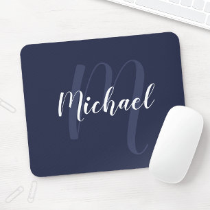 Mousepad Monograma Personalizado Moderno e Marinho de Nome
