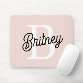Mousepad Monograma Personalizado Moderno e Nome Pastel Rosa
