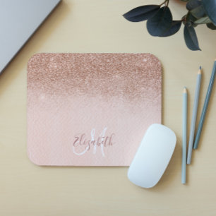 Mousepad Monograma Personalizado Ombre Glitter Rosa Dourado