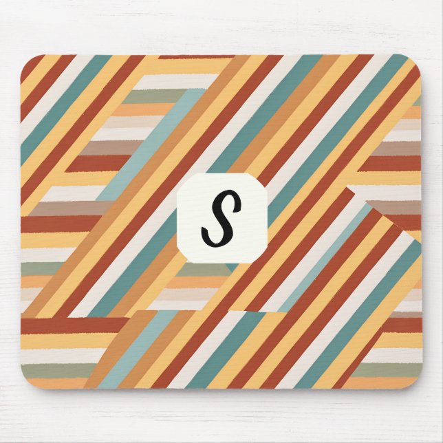 Mousepad Monograma Personalizado Retro Moderno 70s Geométri (Frente)