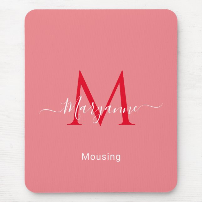 Mousepad Monograma Personalizado Rosa (Frente)