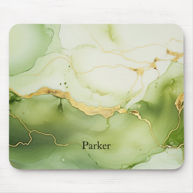 Mousepad Monograma Personalizado Verde e Dourado Sage (Frente)