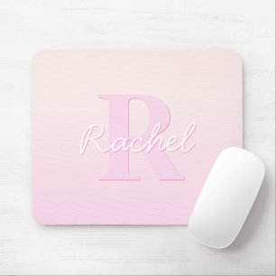 Mousepad Monograma Personalizável Fofo   Ombre Rosa e Bege
