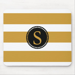 Mousepad Monograma preto com as listras da folha Dourado