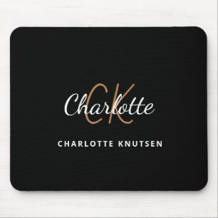 Mousepad Monograma preto com nome mínimo