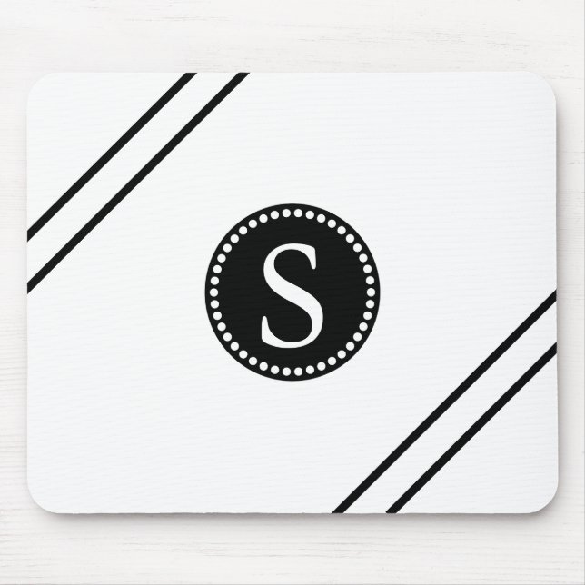 Mousepad Monograma preto com tiras brancas e pretas (Frente)