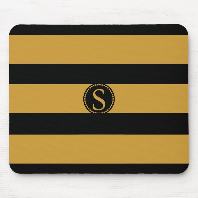 Mousepad Monograma preto com tiras de folha de ouro (Frente)
