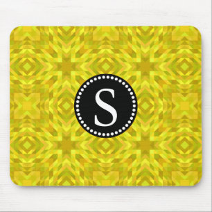 Mousepad Monograma preto de Abstrato de Triângulo Amarelo