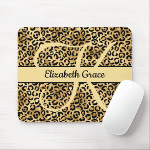 Mousepad Monograma Preto Dourado Estampa Leopardo Animal